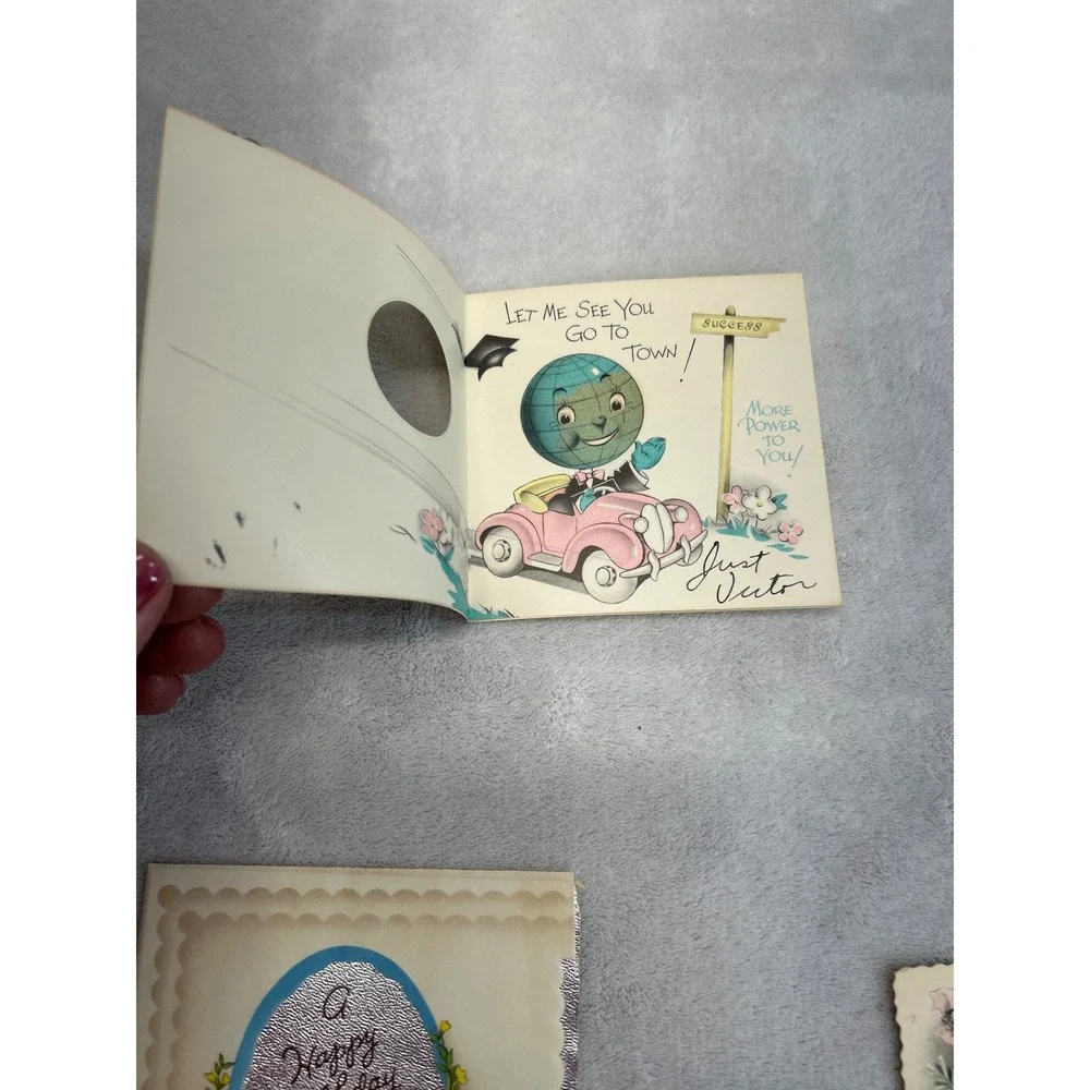 Vintage Greeting Card Lot 9 Mid Century Birthday Graduation Baby Kitsch Retro
